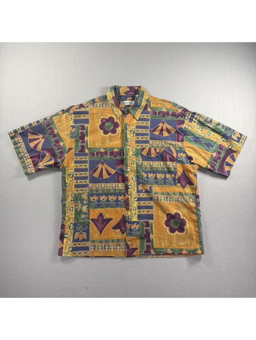 Vintage 90s Londonderry Shirt Mens M Art Deco Tribal Print 100% Cotton Korea